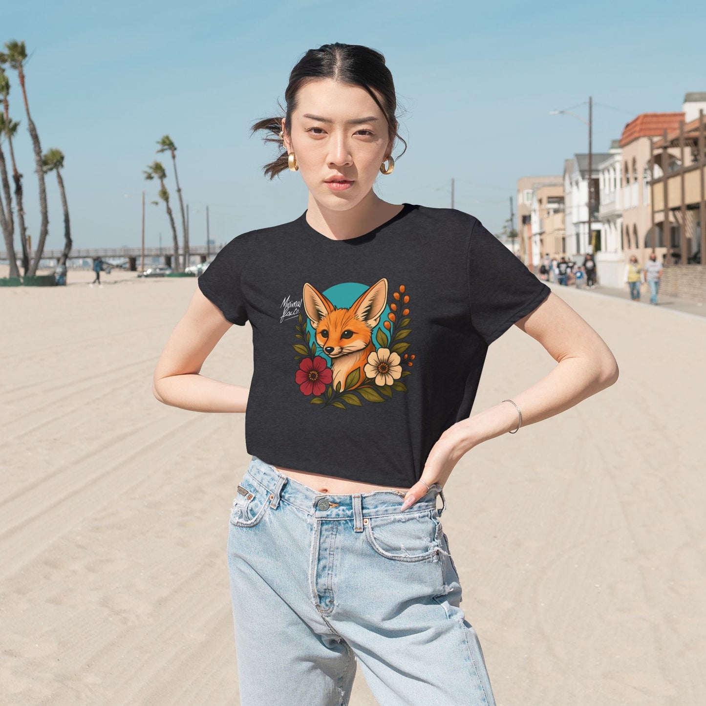 Fennec Fox Floral Cropped Tee