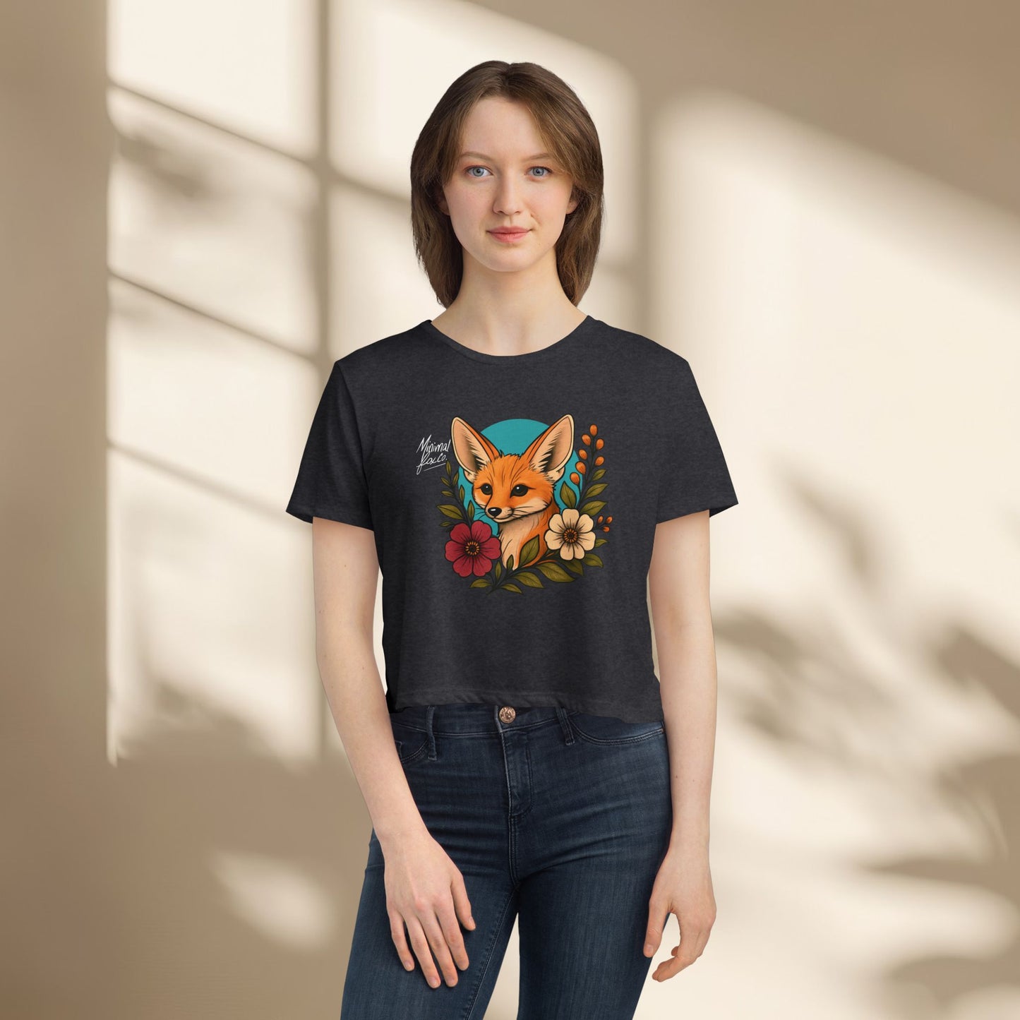 Fennec Fox Floral Cropped Tee