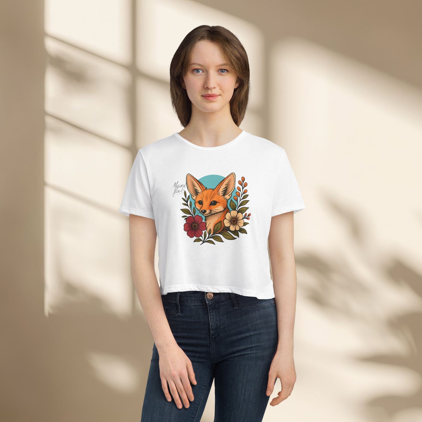 Fennec Fox Floral Cropped Tee