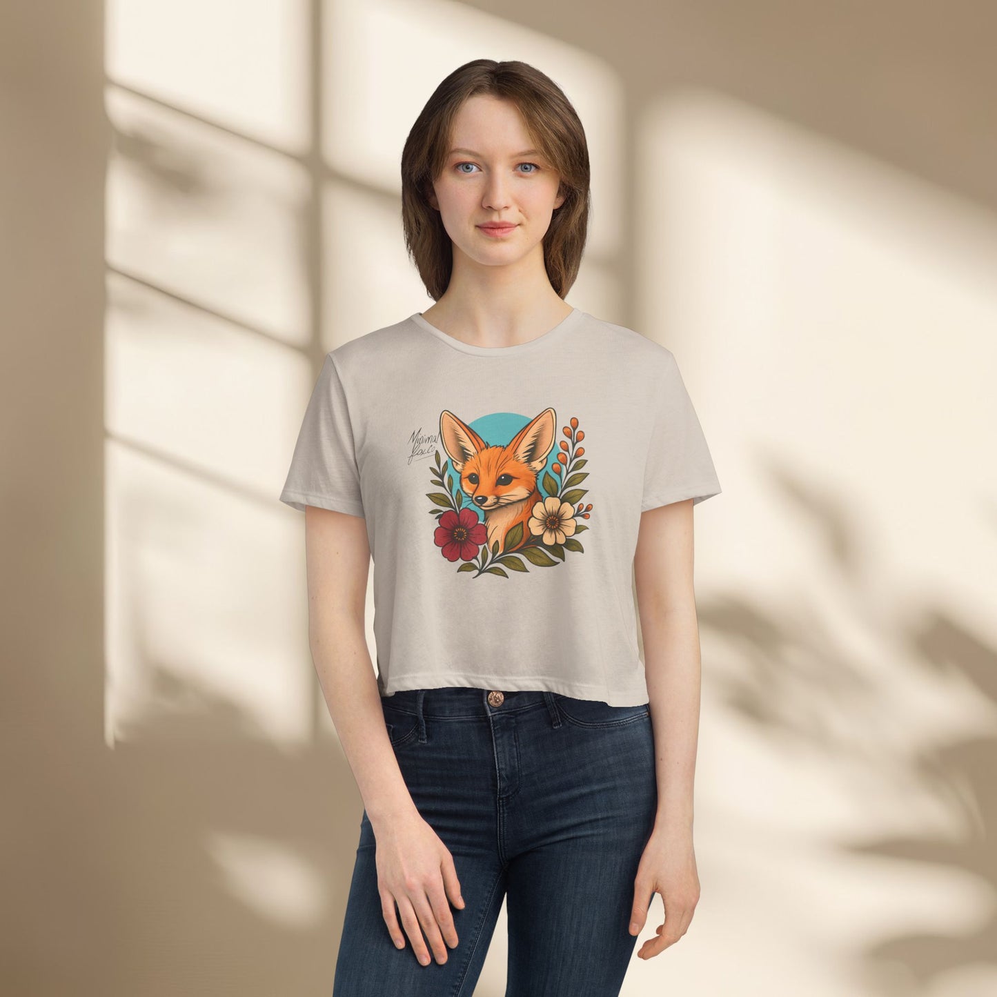Fennec Fox Floral Cropped Tee