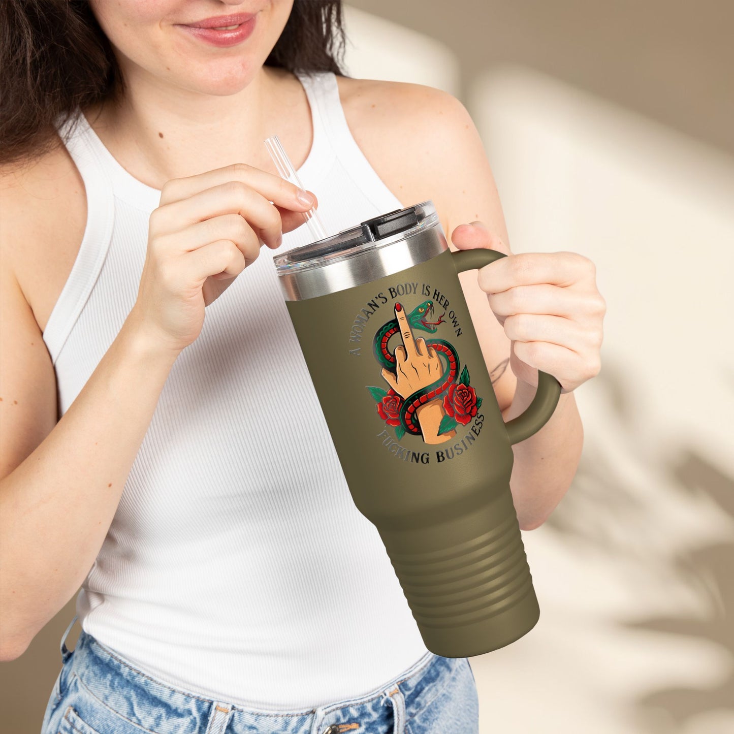 A womans body is her own business Travel Mug