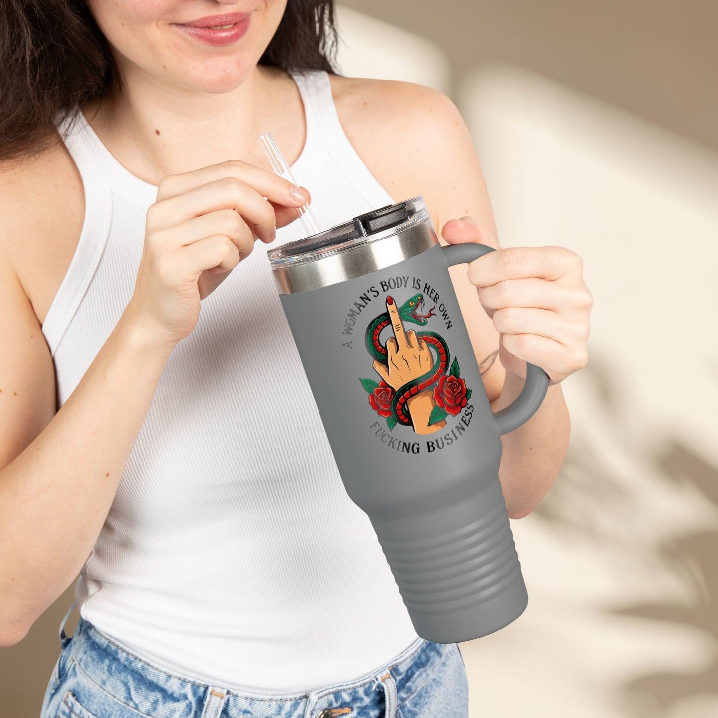 A womans body is her own business Travel Mug