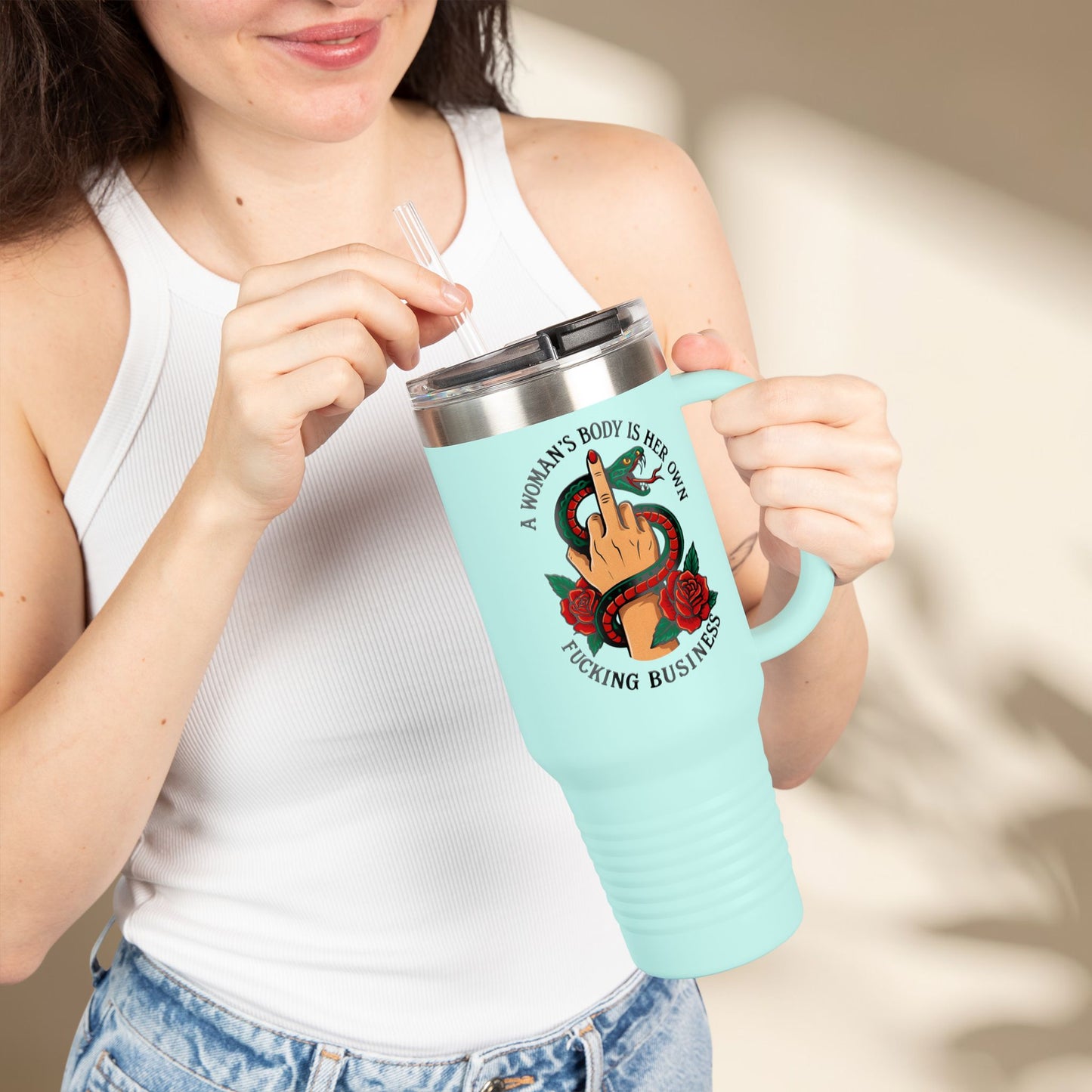 A womans body is her own business Travel Mug