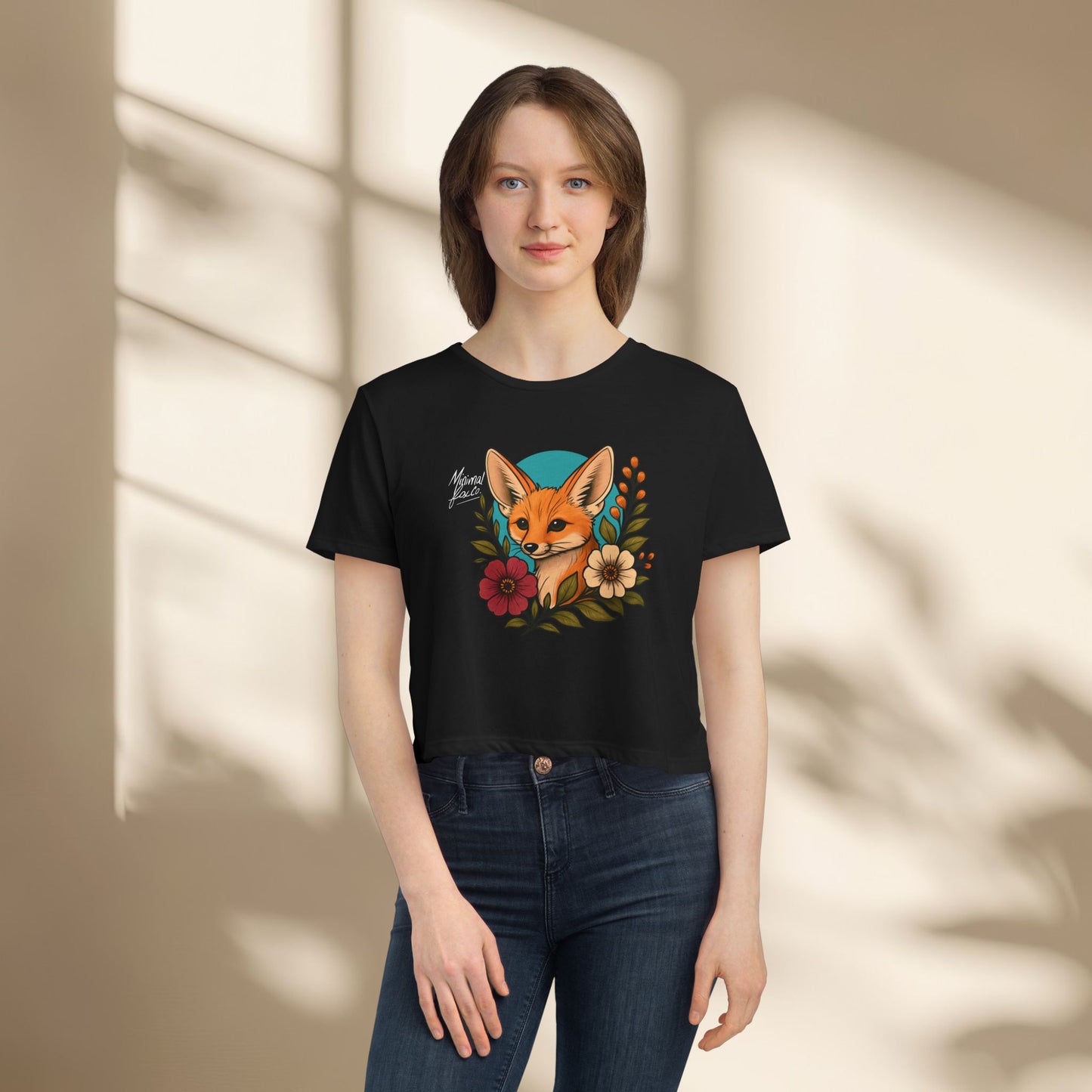 Fennec Fox Floral Cropped Tee