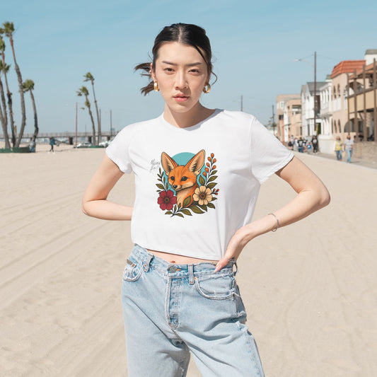 Fennec Fox Floral Cropped Tee