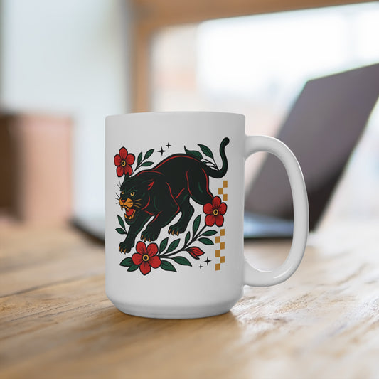 Fierce Floral Black Cat Mug